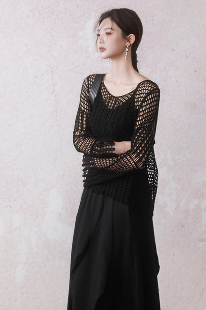 Summer Black Fishing Net Tee Set