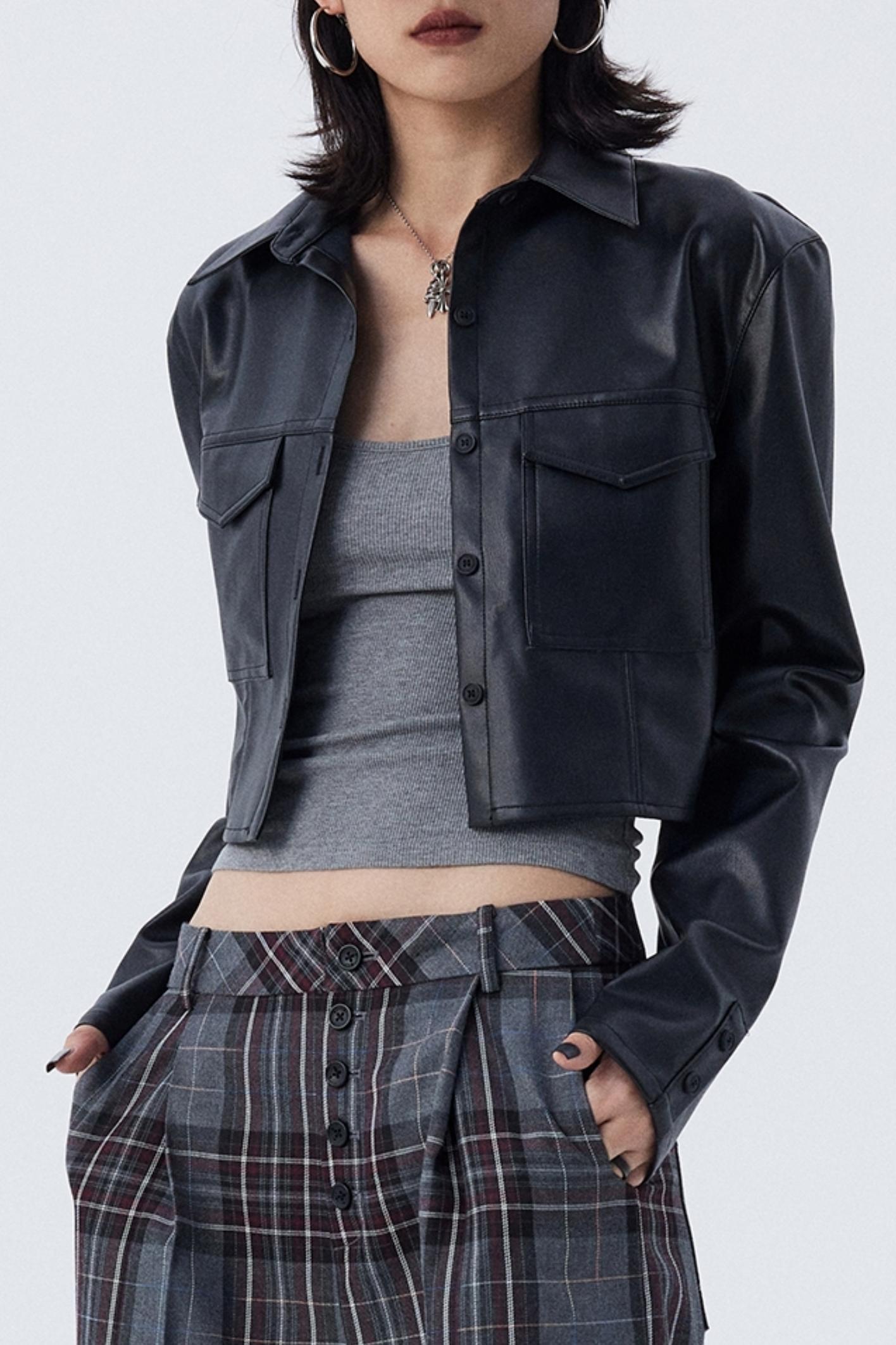 Cropped Slim Fit Leather Jacket