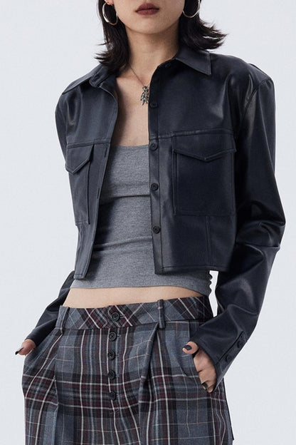 Cropped Slim Fit Leather Jacket