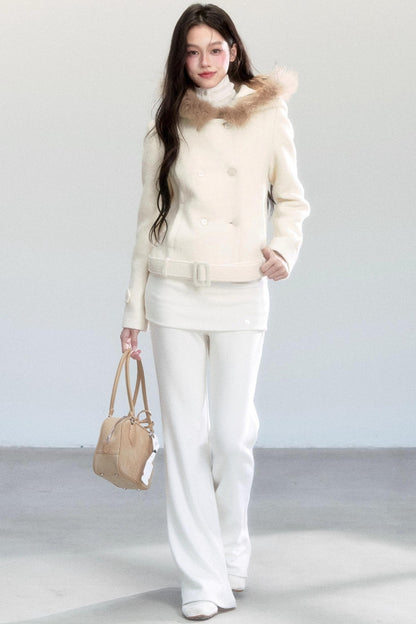 Fur Collar Slim Tweed Coat