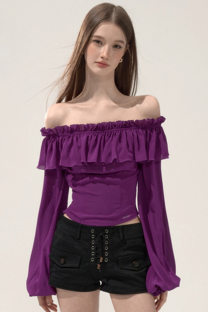 Ruffled Off-Shoulder Chiffon Blouse