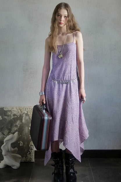 Sequin Embroidered Plaid Dress