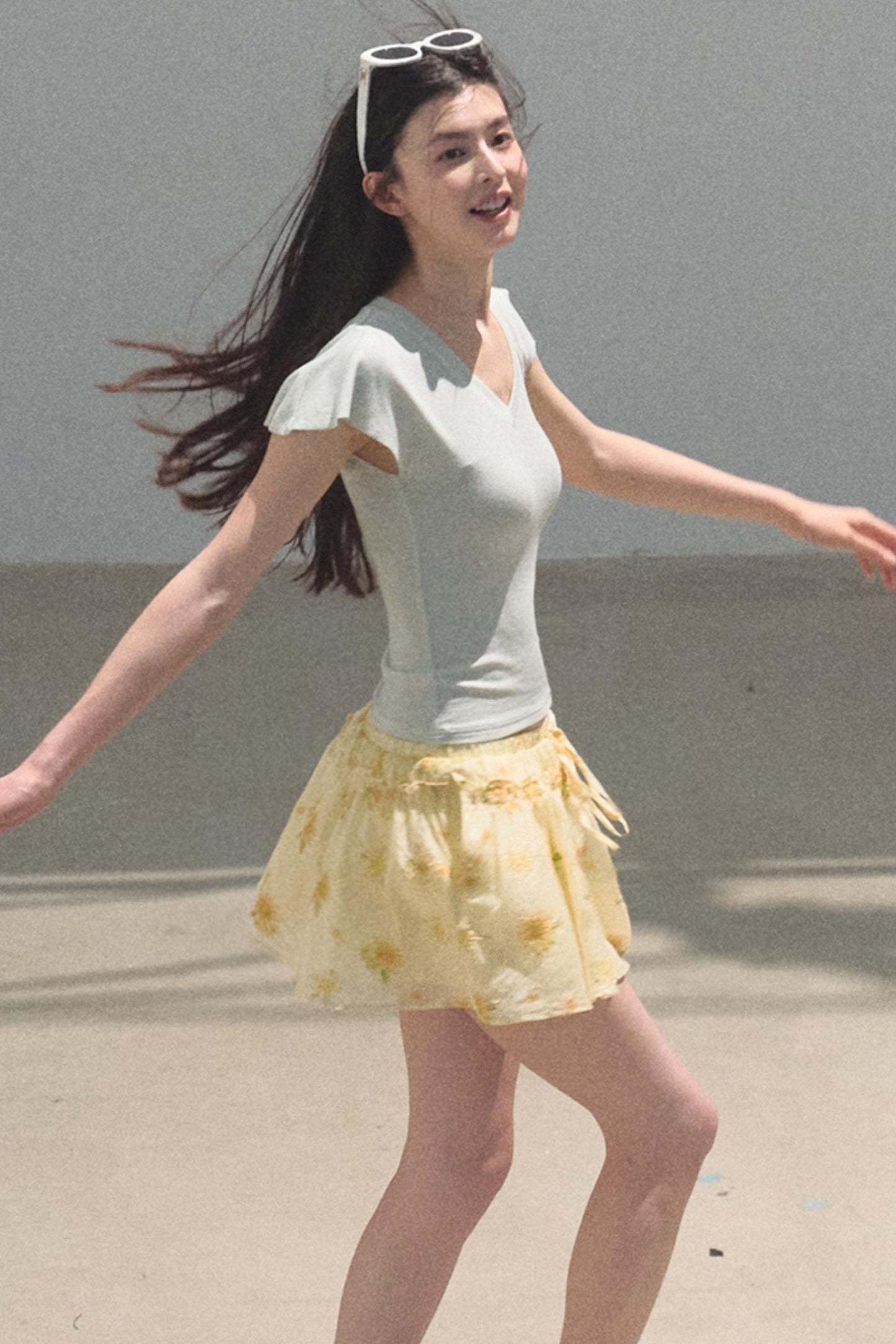 Green Apples Sleeve V-Neck Skinny Top