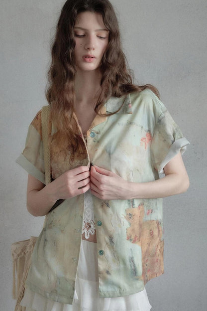 Retro Art Cuban Collar Shirt