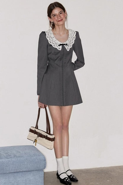 Grey Lace Bow Doll Dress