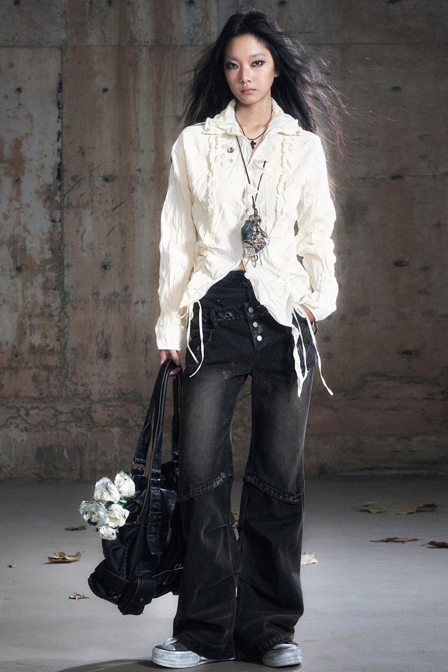 Wander Pleated Distressed Chiffon Shirt