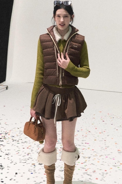 Plaid Color-Blocked Puffy Skirt