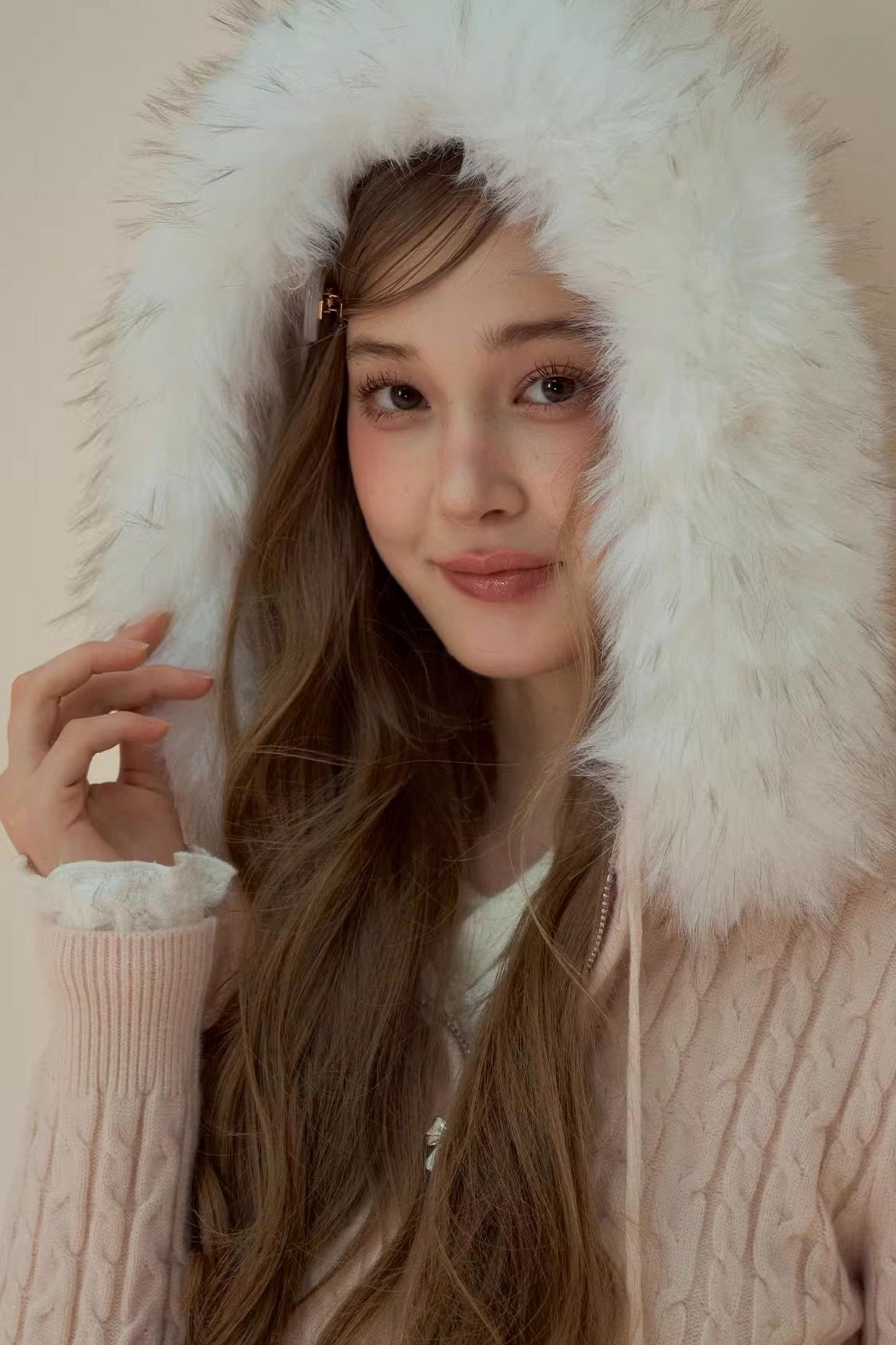 Fur Collar Detachable Knit Jacket