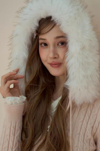 Fur Collar Detachable Knit Jacket