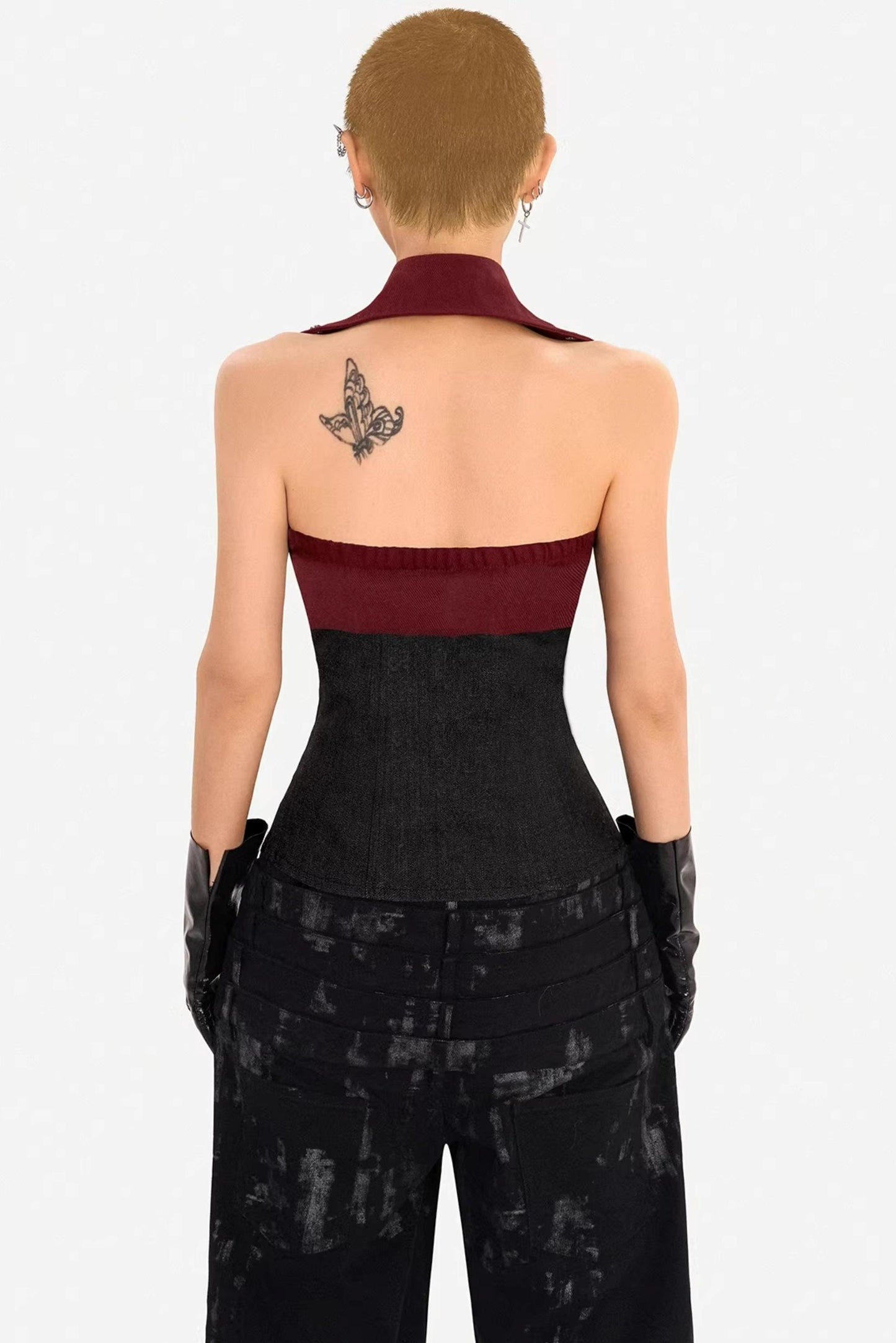 Color-Block Denim Zipper Vest