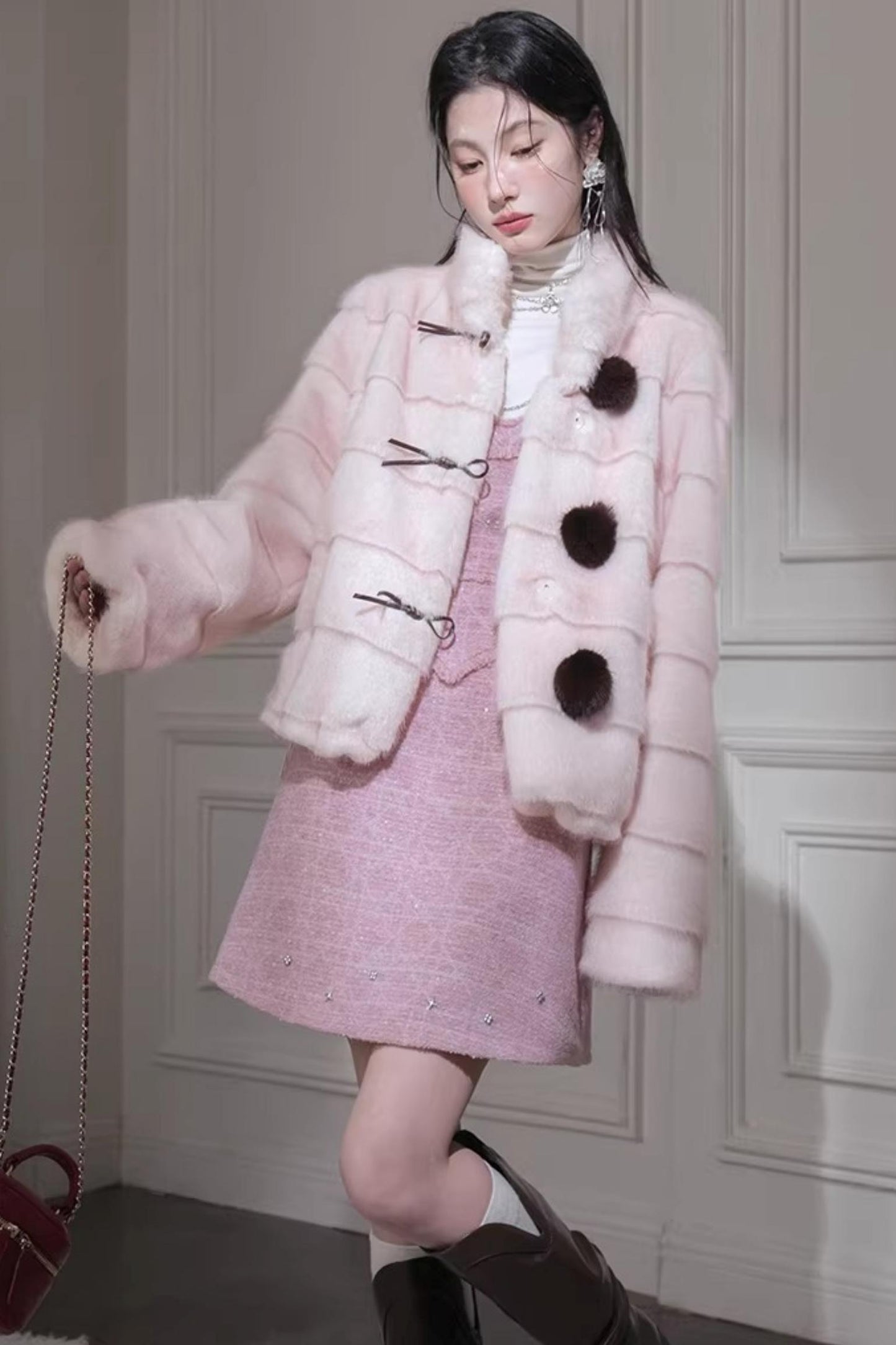 Peach Mousse Fox Fur Jacket
