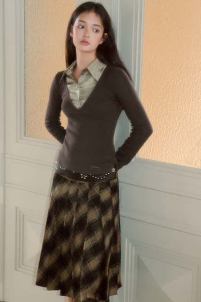 Classic Vintage Plaid Midi Skirt