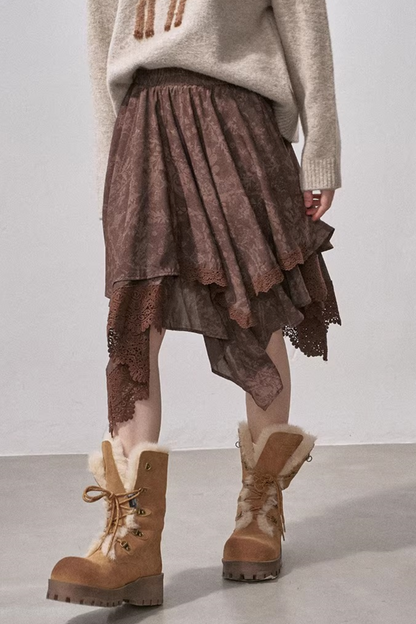 Lace Asymmetrical Layered Skirt