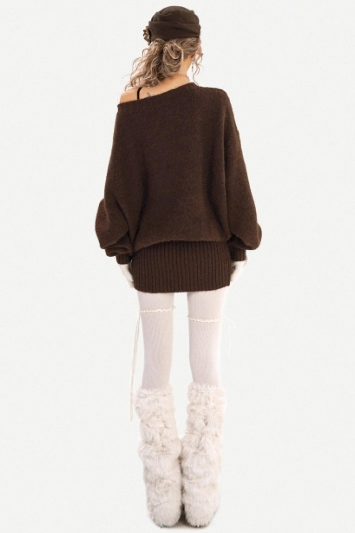 Purple Off-Shoulder Knit Dress