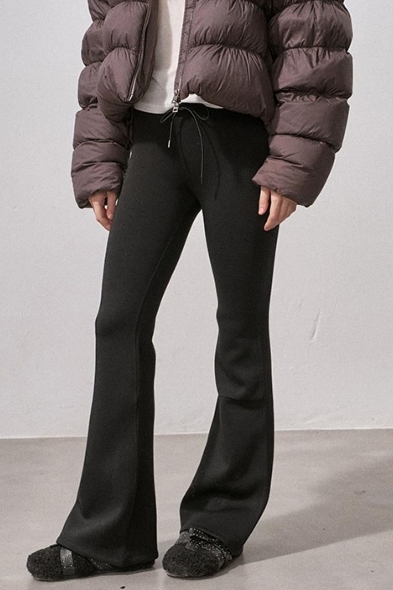 Black Micro-Stretch Flared Pants
