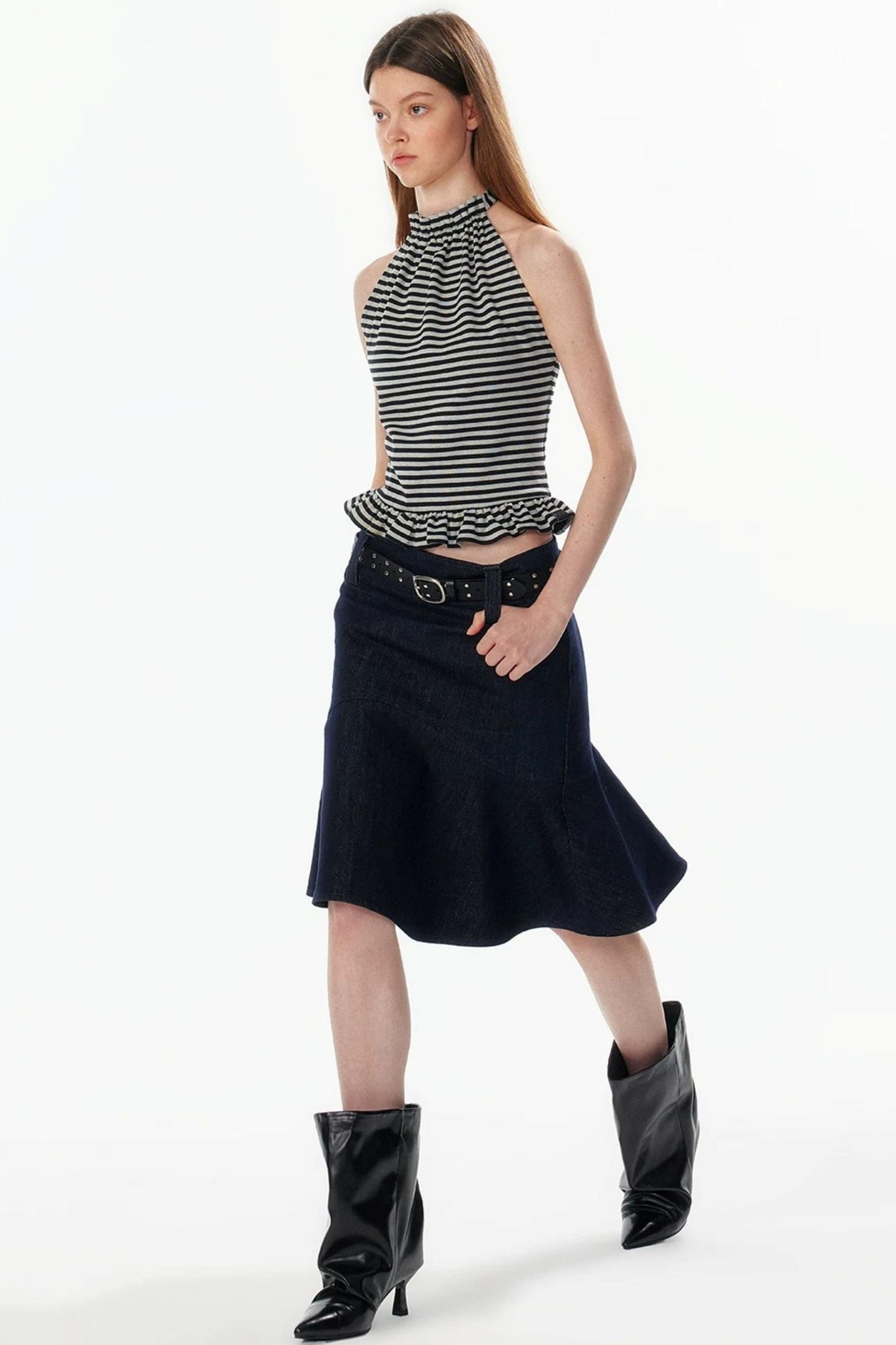 Ruffle Hem Halter Backless Top