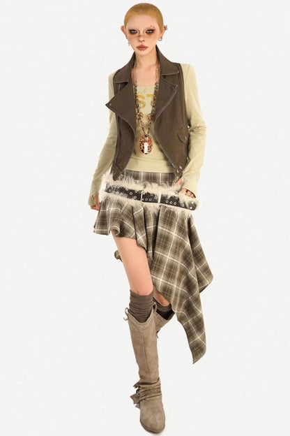 Retro Plaid Asymmetrical Skirt