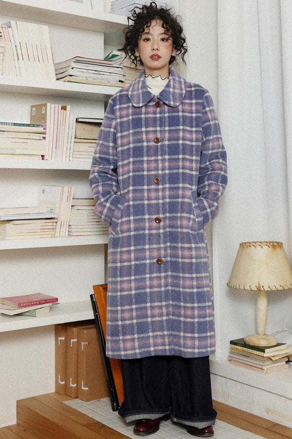 Autumn Plaid Purple Woolen Coat