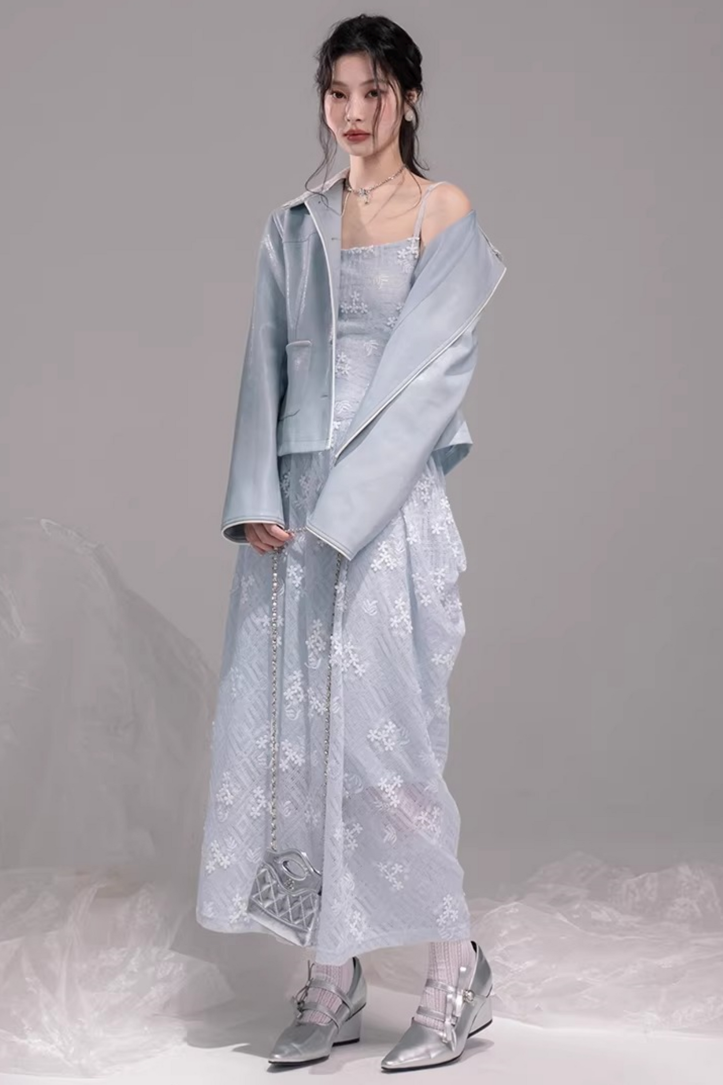 Embroidered Ice Lake Blue Dress