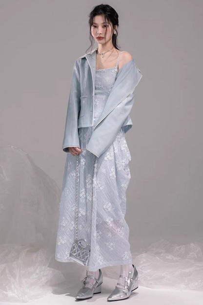 Embroidered Ice Lake Blue Dress