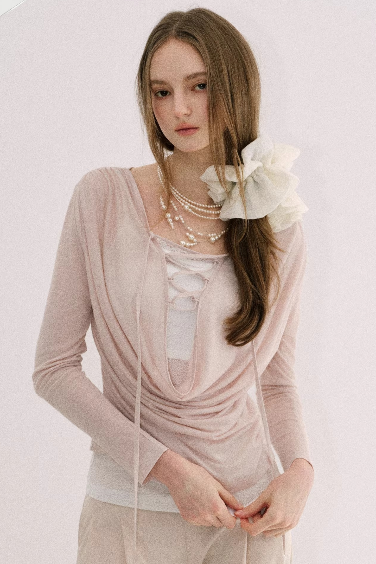 Nude Pink Lyocell Blouse Set-Up