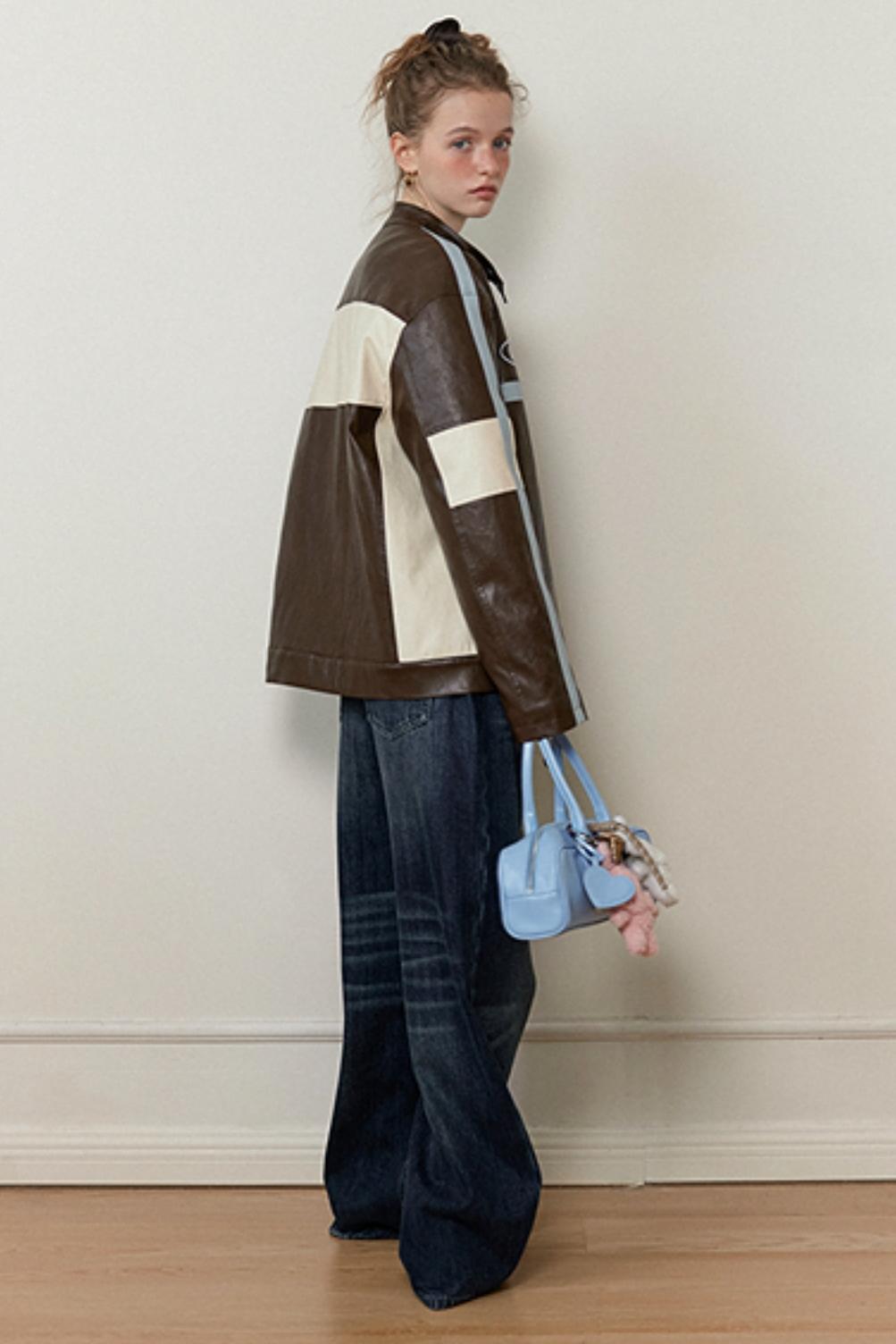 Brown Letter Embroidery Jacket