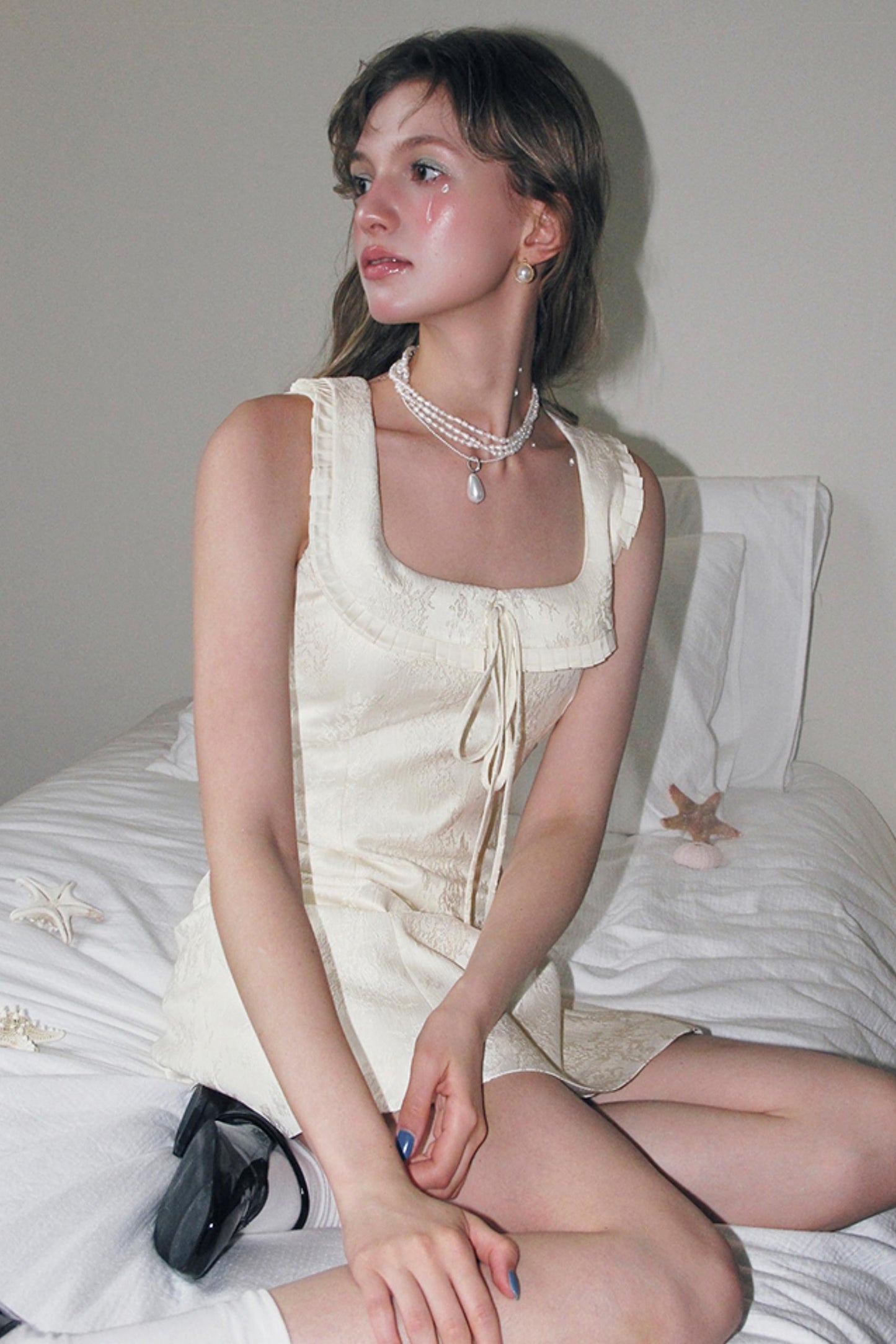 Beige A-line Mini Dress Set