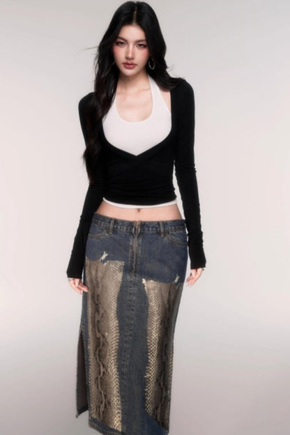 Two-Piece Halterneck Long Sleeve Top