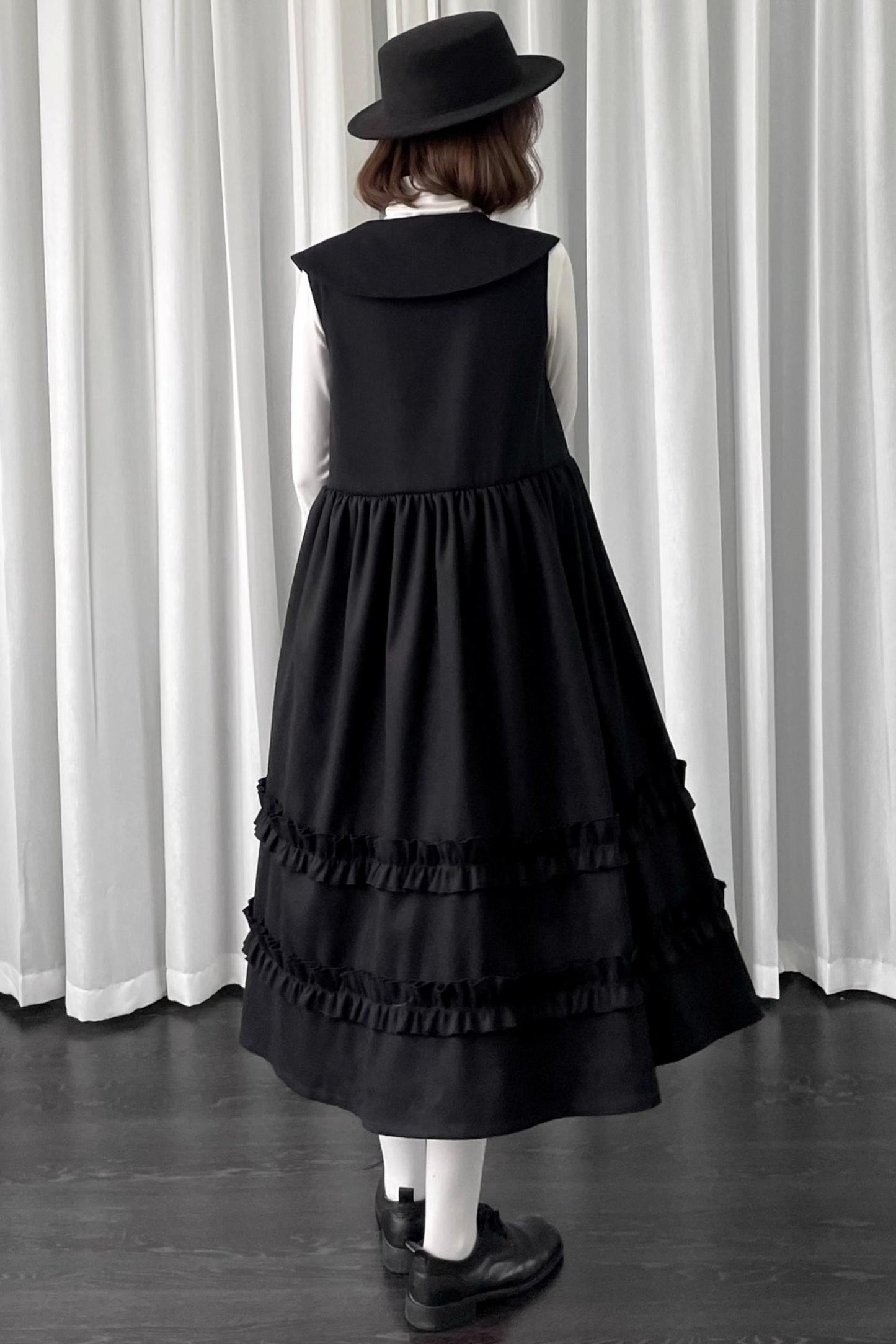 Black Woolen Layered Vest Dress