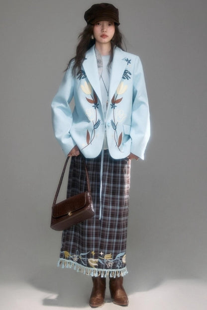 Floral Vintage Front Slit Skirt