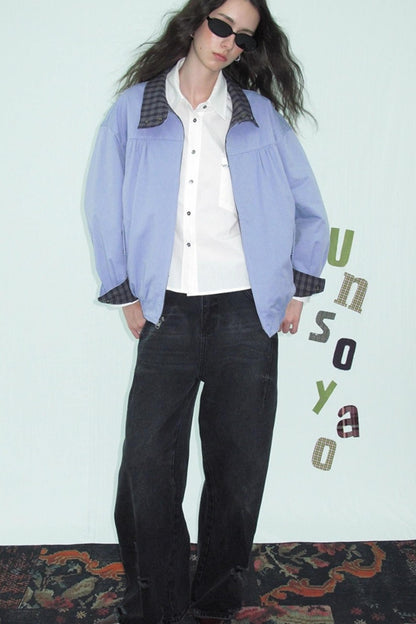 Vintage Plaid Stand-Up Collar Jacket