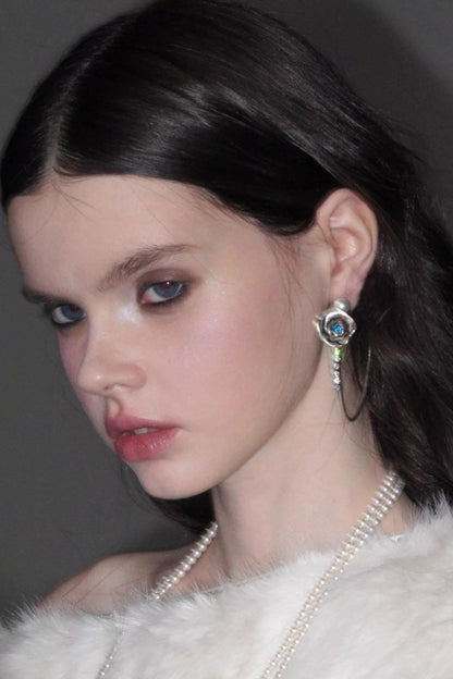 Vintage Rose Zircon Hoop Earrings