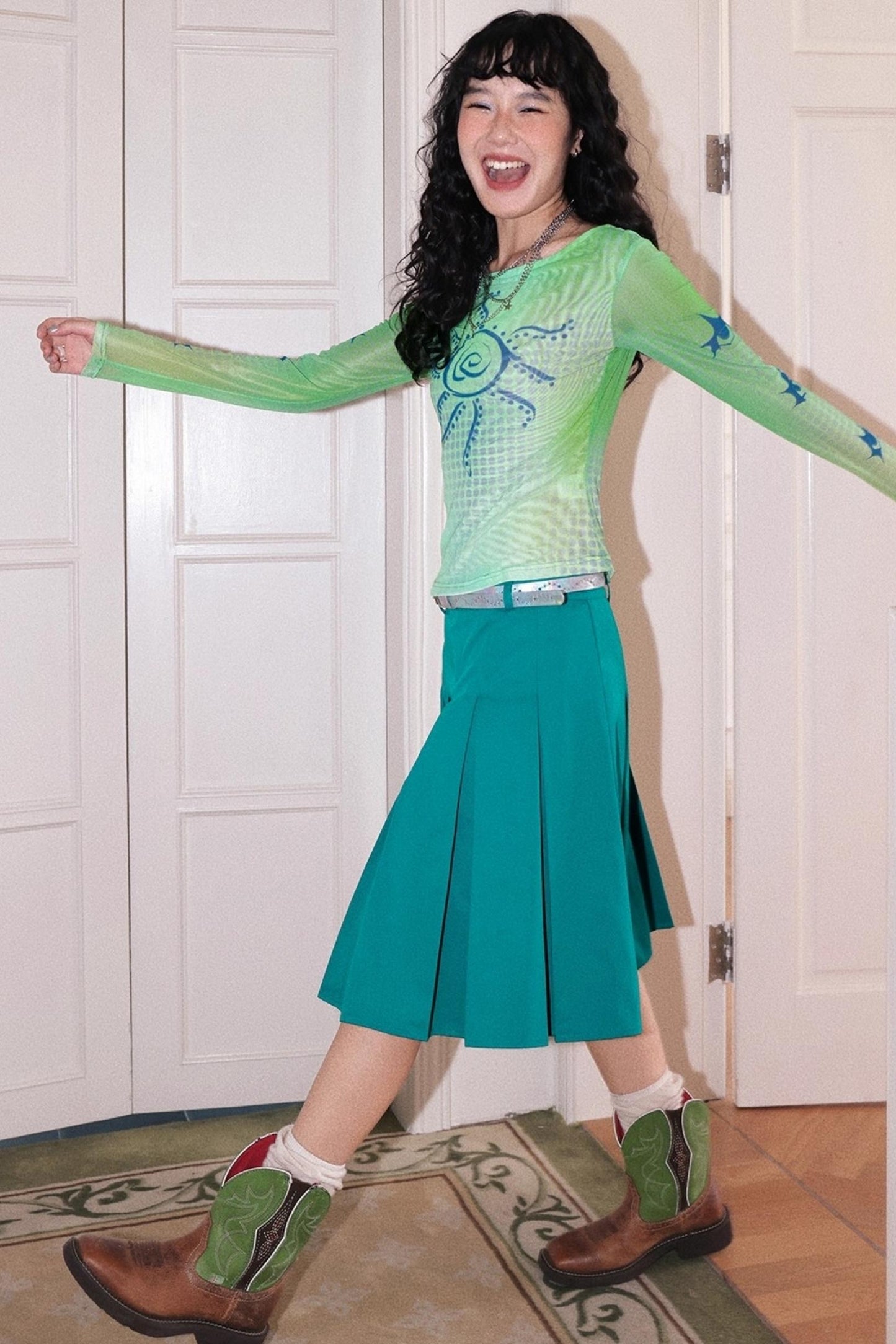 Mesh Slim Long-Sleeved Top