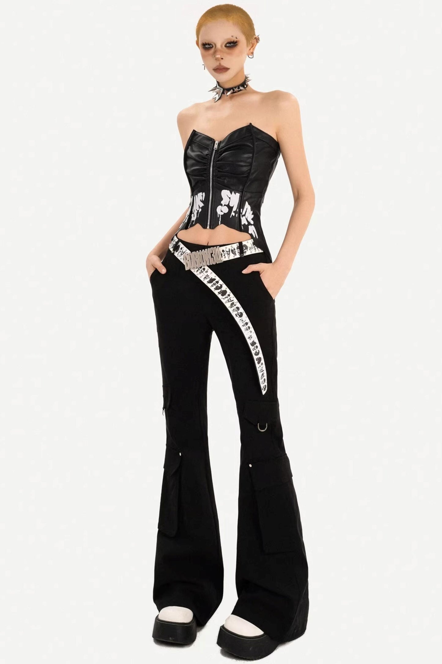 Dark-Punk-Leder-Bustier-Oberteil