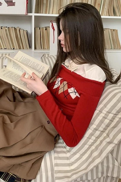 Diamond Pattern Merino Wool Sweater