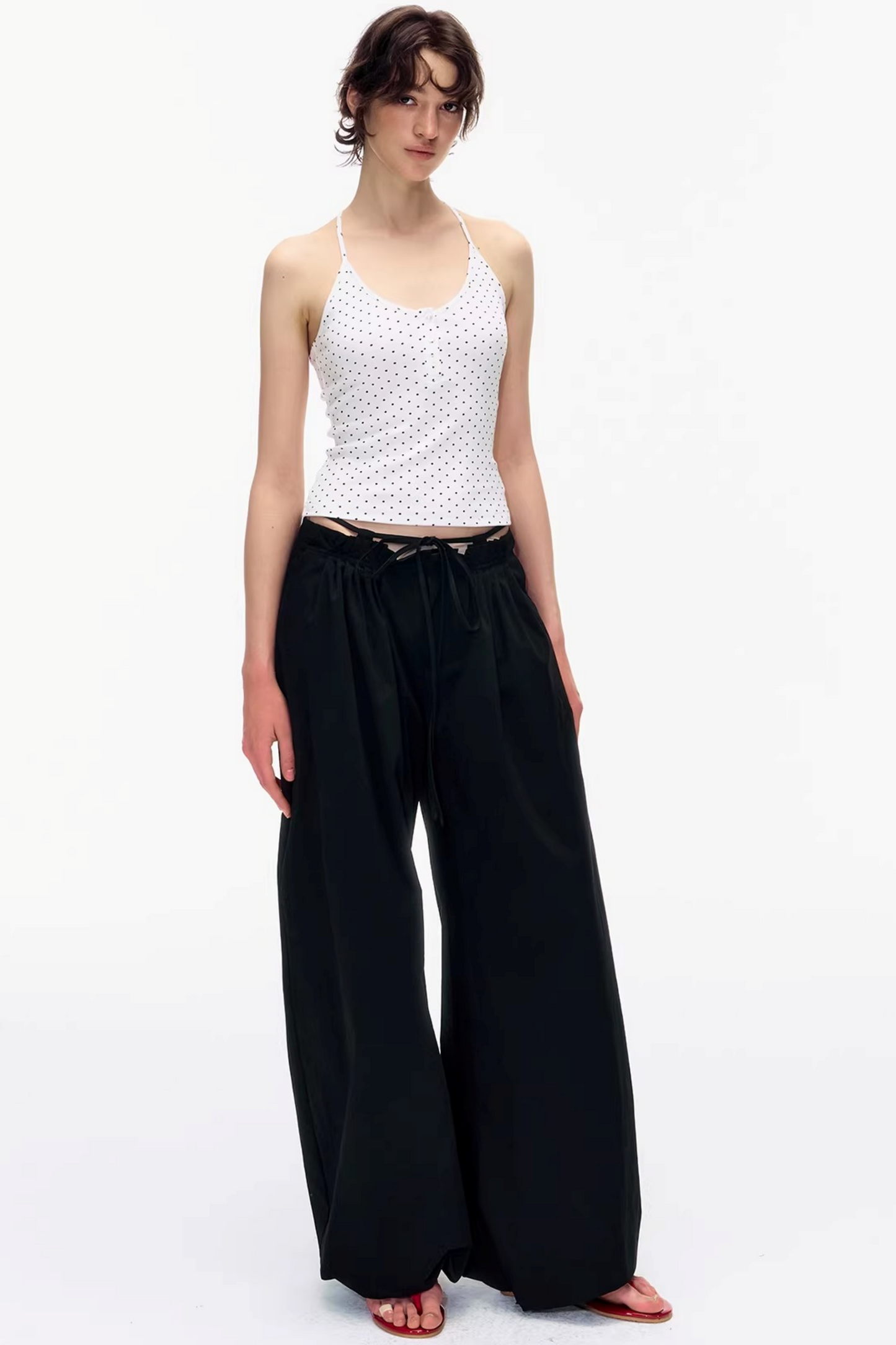 Waist Ruched Wide-Leg Pants