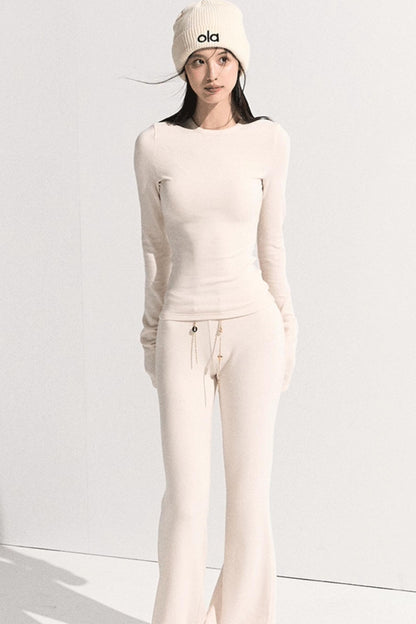 Soft Crew Neck Knitwear Bootcut Trouser Set-Up