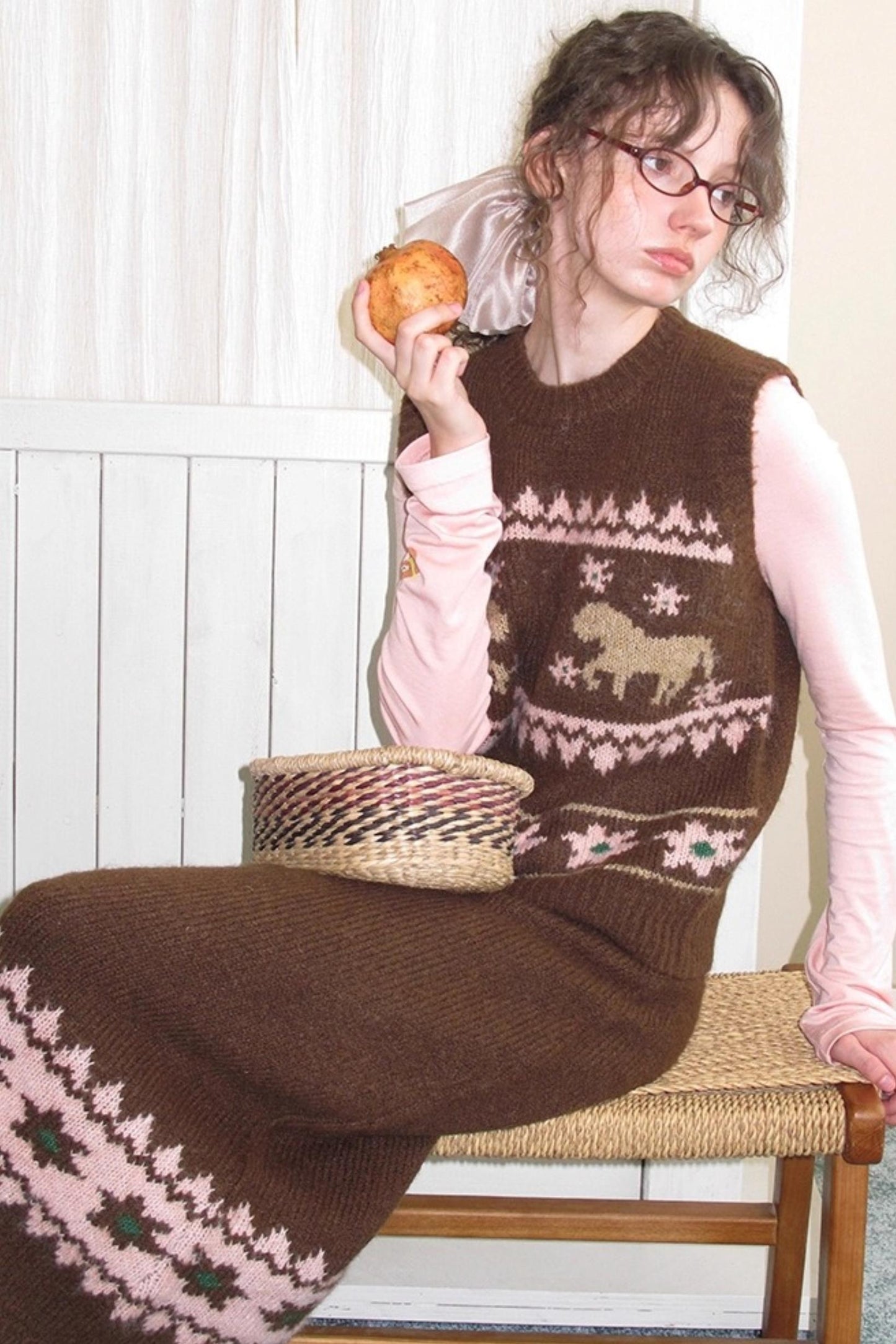 Alpaca Blend Vest Skirt Set