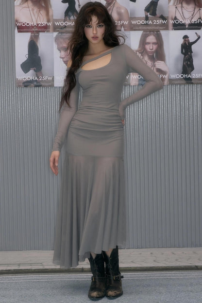 Hollow Collar Inner Spliced Long Dress