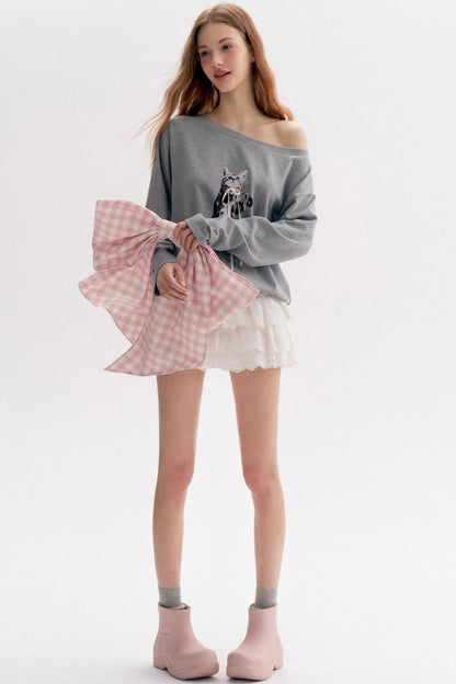 Lazy Kitten-print Long-sleeved T-shirt