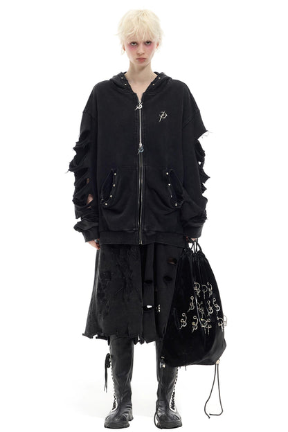 Studded Hooded Cardigan