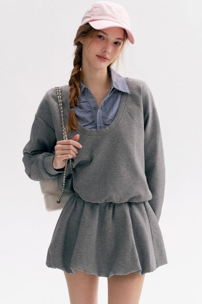 Lazy Casual Check Puffy Skirt Set-Up