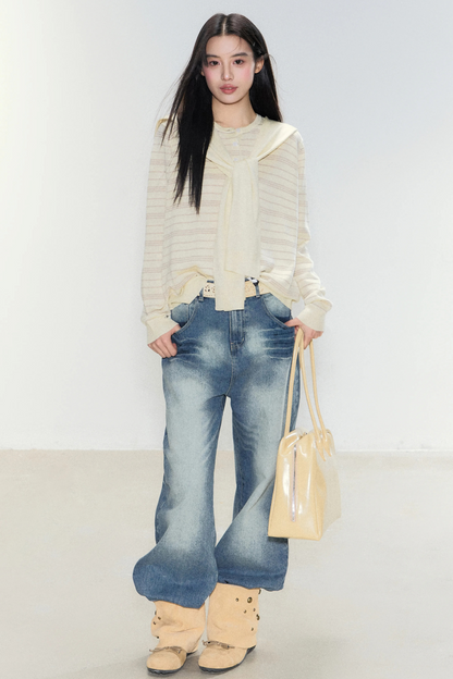 Striped Knit Shawl Sweater