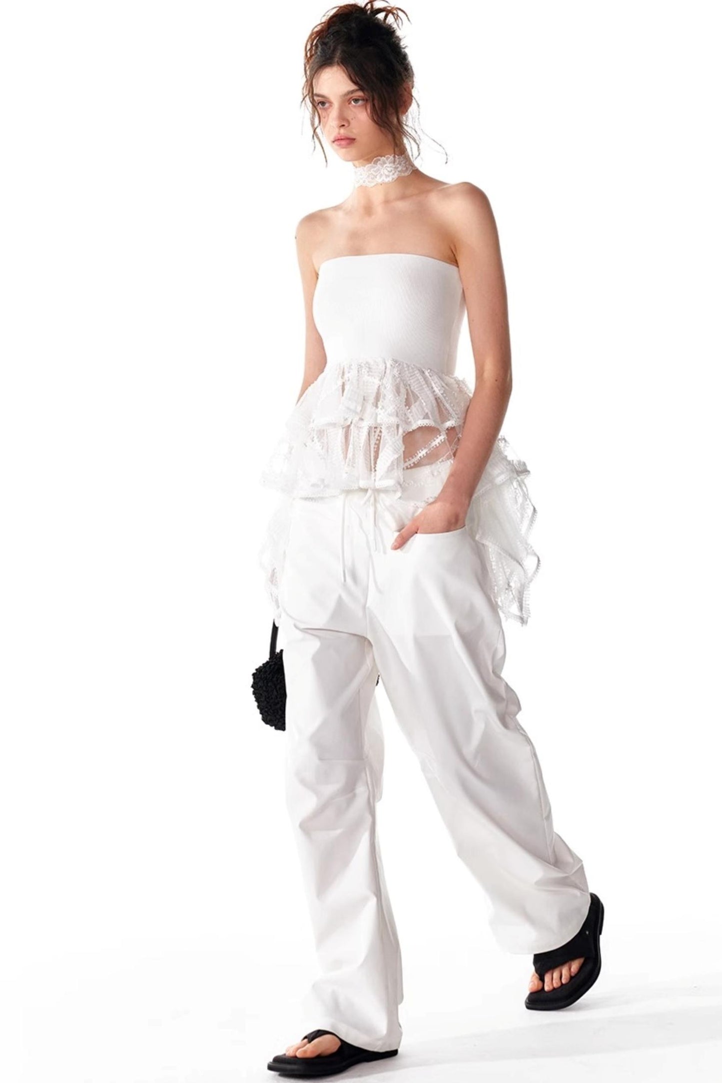 Summer Slim Ruffle Lace Top