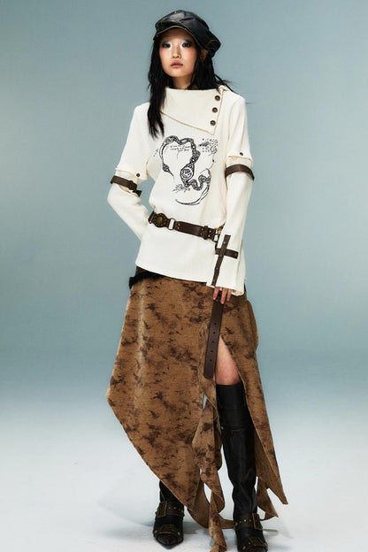 Vintage Detachable Sleeve Cross Knit Top
