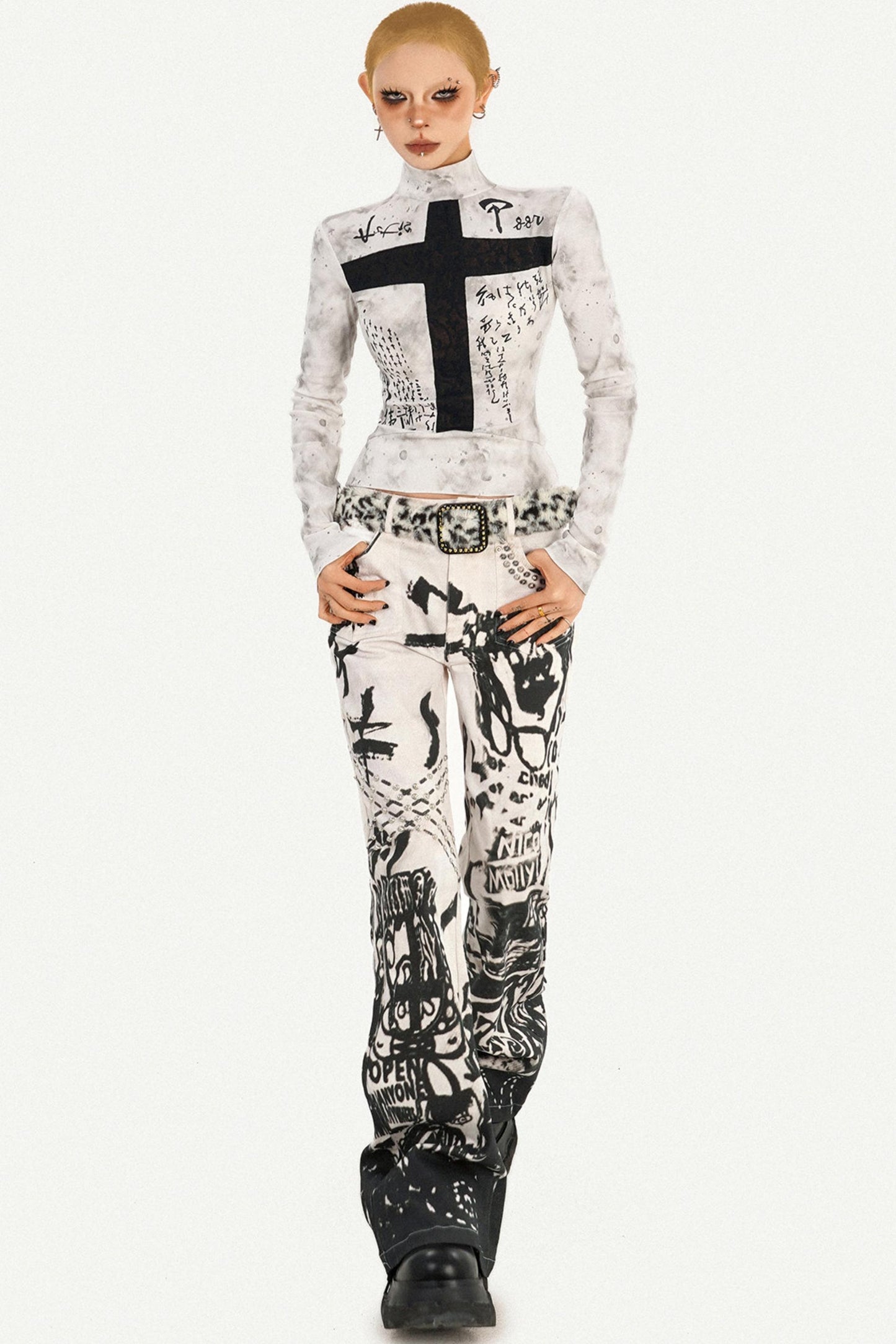 Gothic Cross Print Top