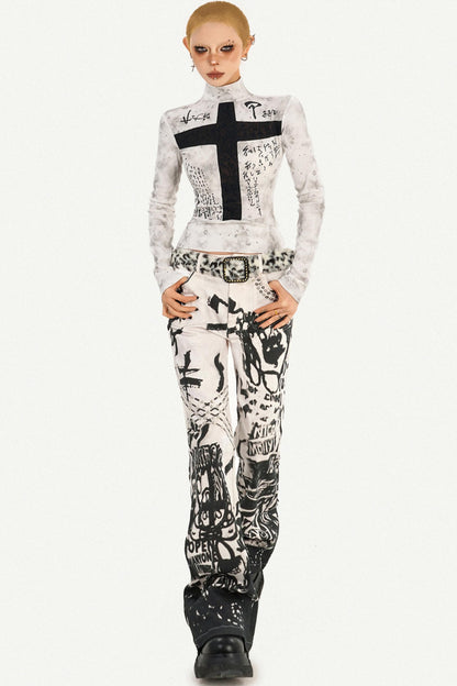 Gothic Cross Print Top