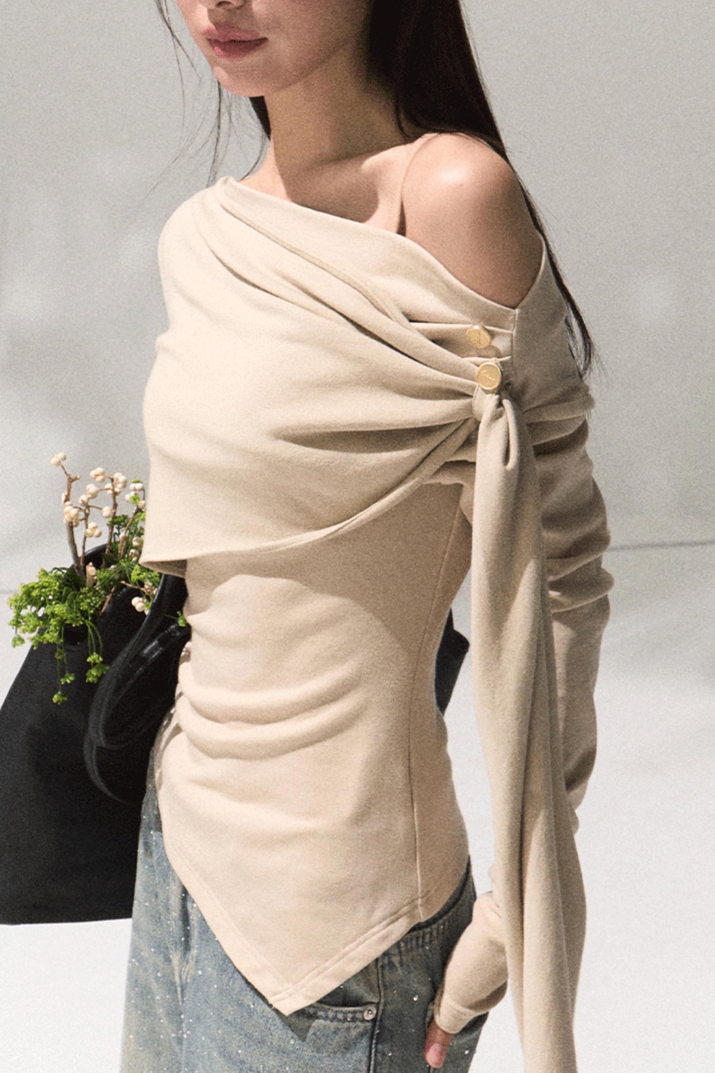 Ancient Shrine Collar Long Sleeve Knit Base Shirt