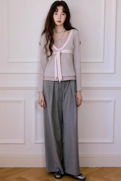 Fake Two-Piece Knitted Shirt Top