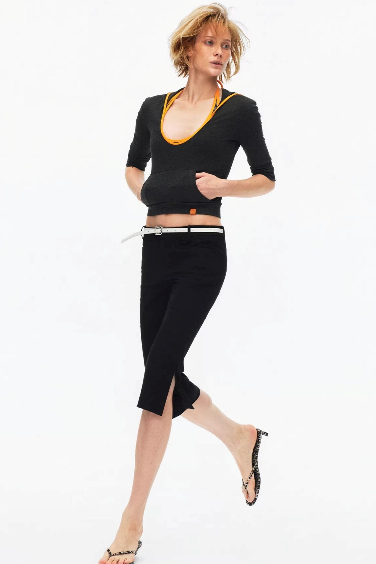 Color-Blocked Hooded Knit Top